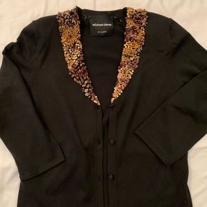 Michael Simon black beaded cardigan…..EUC!!